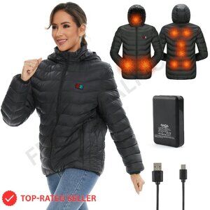Heated Ski Jacket Women's Winter Coat 9 Heating Zones Power Bank Tech